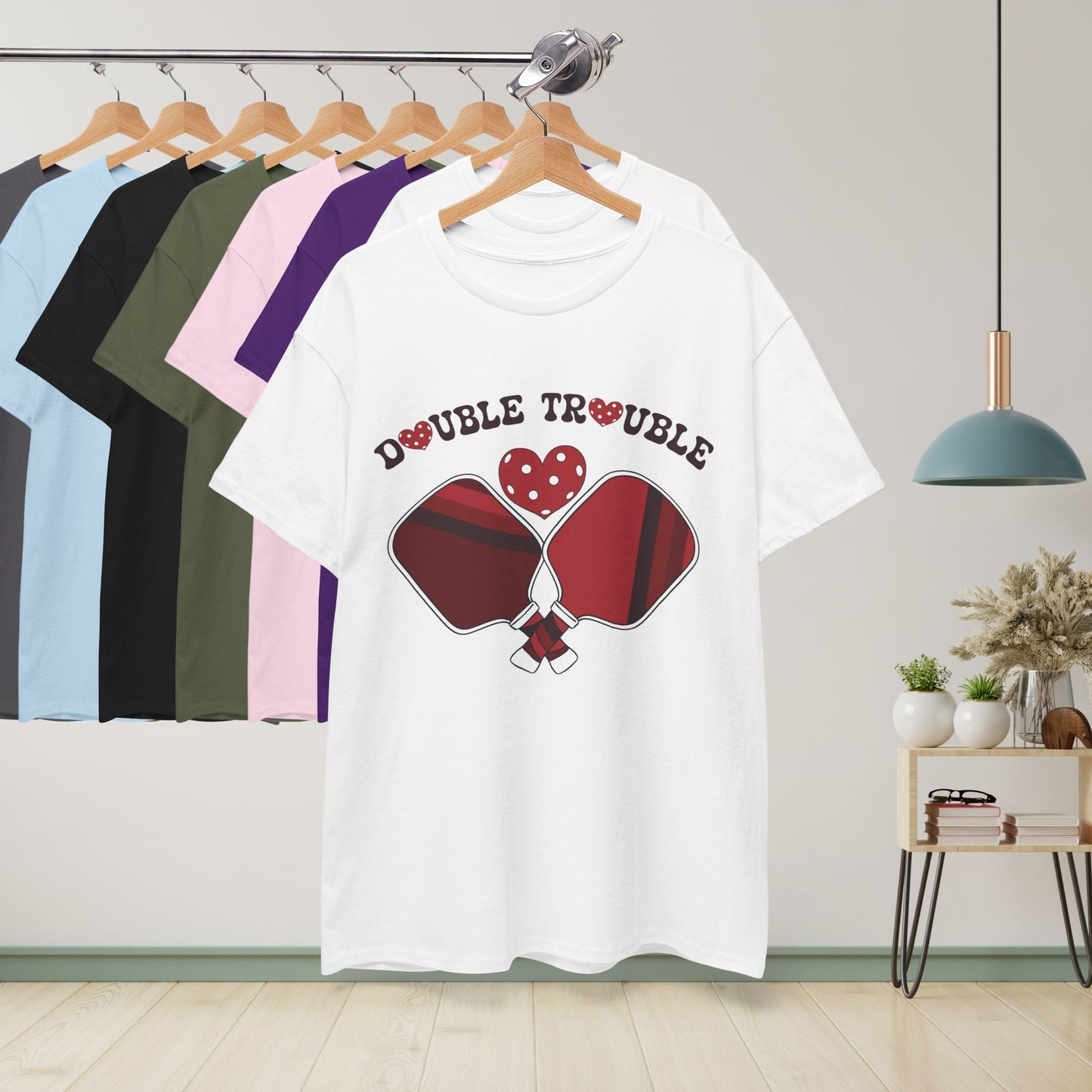 Double Trouble Pickleball T Shirt Retro Couple Matching Red and White Graphic Design