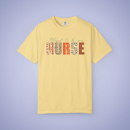 Blessed to be Your Nurse White Thanksgiving Patterned Word Art Comfort T Shirt Unisex