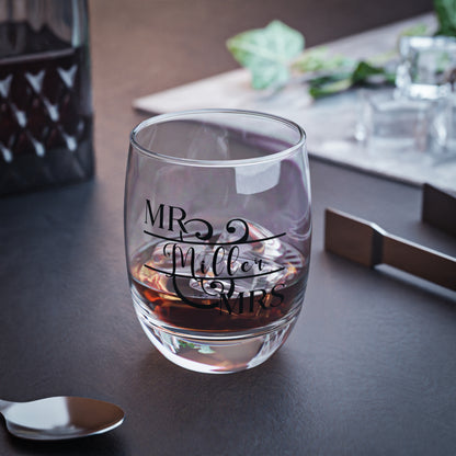 Mr & Mrs Personalized Wedding Engagement Whiskey Glass Black