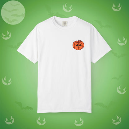 Embroidered Pocket Jackolantern Sad Face Halloween Pumpkin Comfort T Shirt Unisex