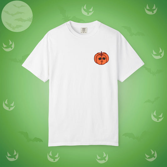 Embroidered Pocket Jackolantern Sad Face Halloween Pumpkin Comfort T Shirt Unisex