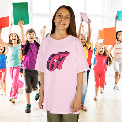 Pink Word Art 67 Tee Fun Trending Kids Cotton T Shirt Six Seven Youth