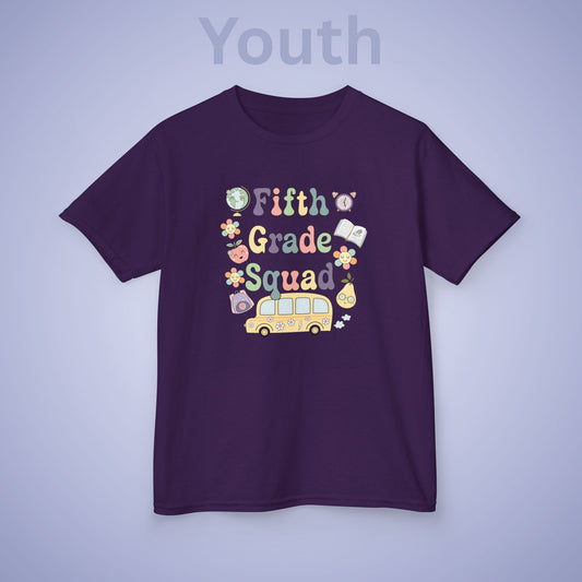 Fifth Grade Squad Retro Fun Kids Cotton T Shirt Back To School Youth
