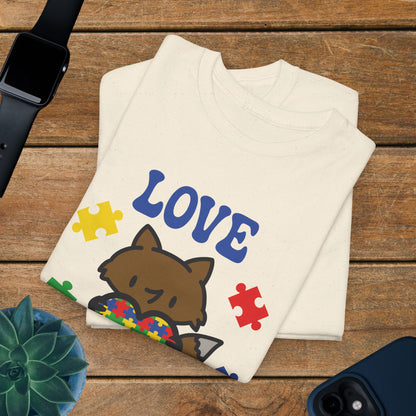 Fox Puzzle Heart Graphic Love Needs No Words Autism Awareness Unisex T Shirt
