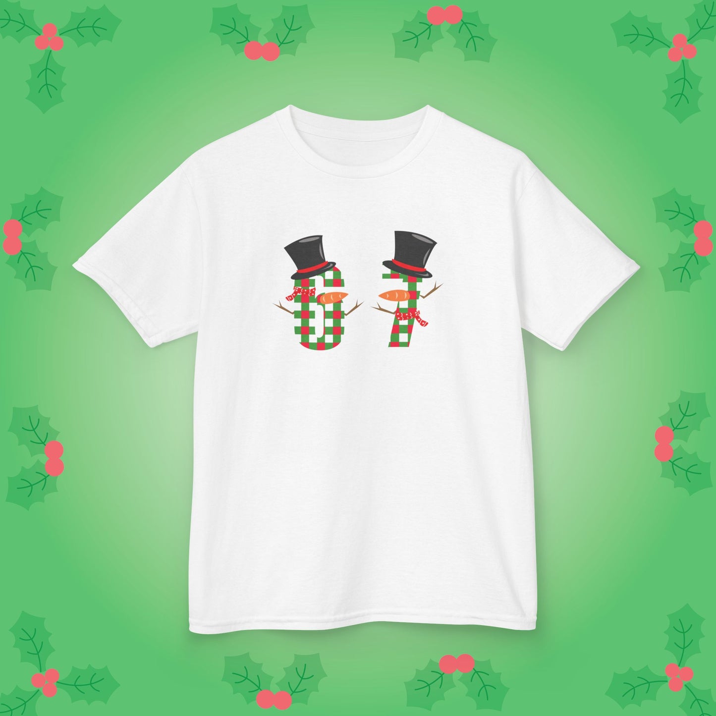 Snowman Patterned Text Christmas 67 Tee Fun Trending Kids Cotton T Shirt Six Seven Youth