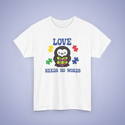 Penguin Puzzle Heart Graphic Love Needs No Words Autism Awareness Unisex T Shirt