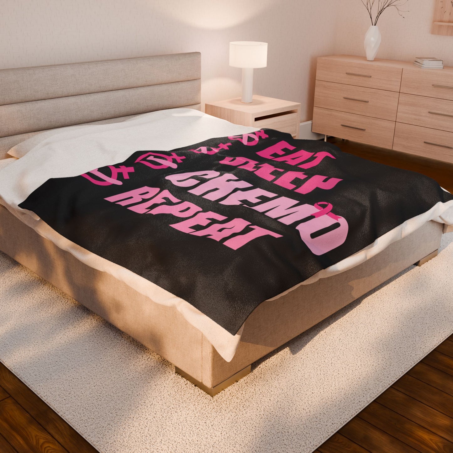 Eat Sleep Chemo Repeat Black Velveteen Plush Blanket 3 Sizes Chemotherapy Gift