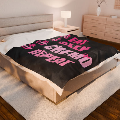 Eat Sleep Chemo Repeat Black Velveteen Plush Blanket 3 Sizes Chemotherapy Gift