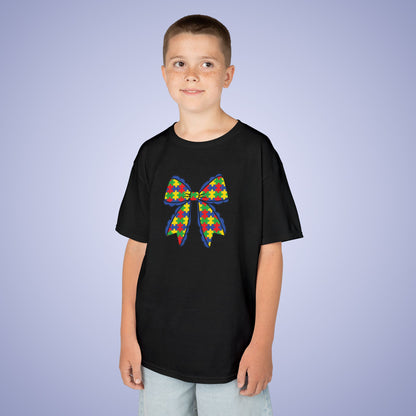 Coquette Puzzle Piece Bow Graphic Autism Awareness Cotton Youth T Shirt