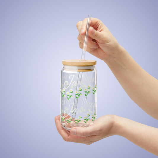 April Birthday DaisyFloral Personalized Sipper Glass Bamboo Lid