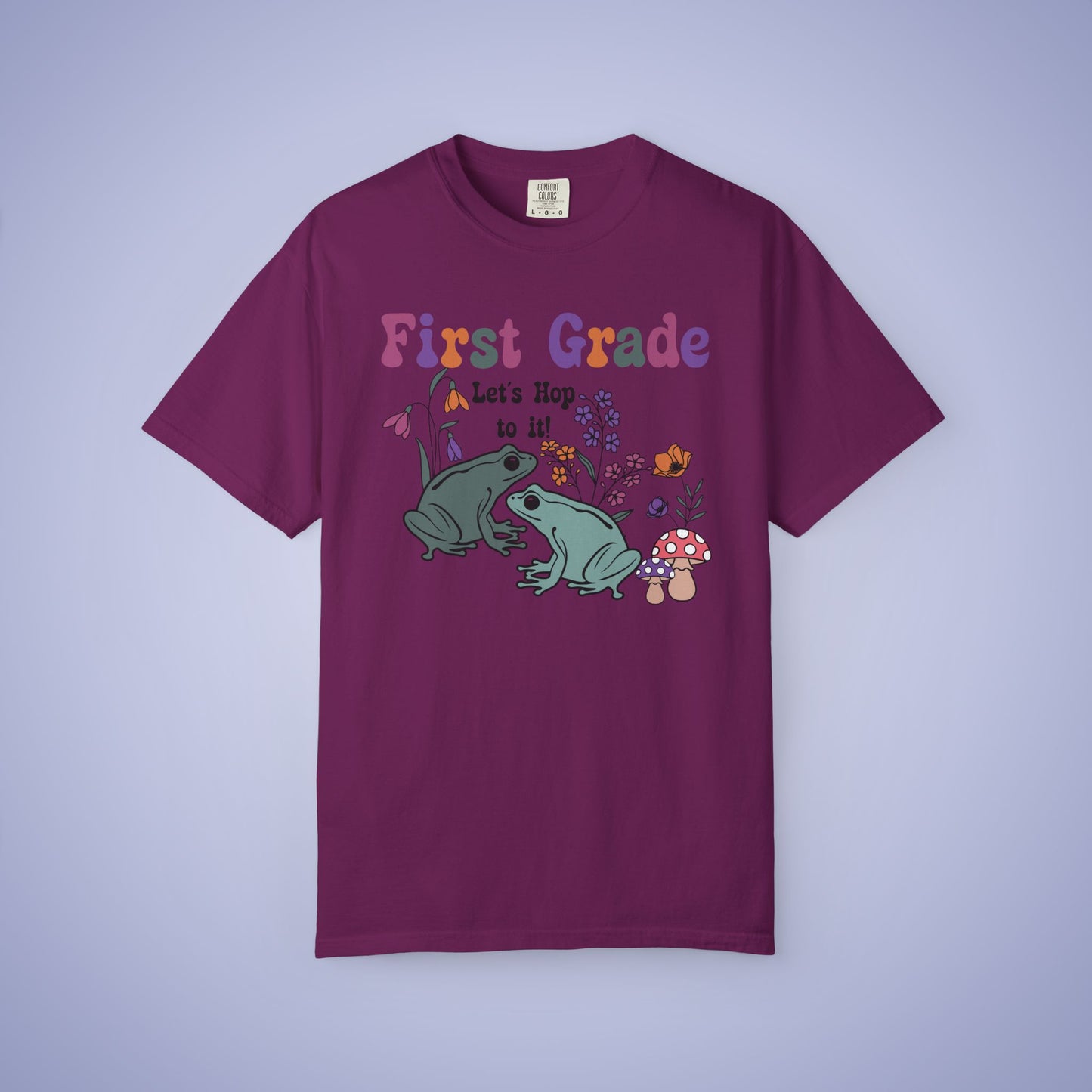First Grade Lets Hop To It Teacher T Shirt Frogs Comfort Colors Unisex Back to School