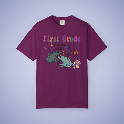 First Grade Lets Hop To It Teacher T Shirt Frogs Comfort Colors Unisex Back to School