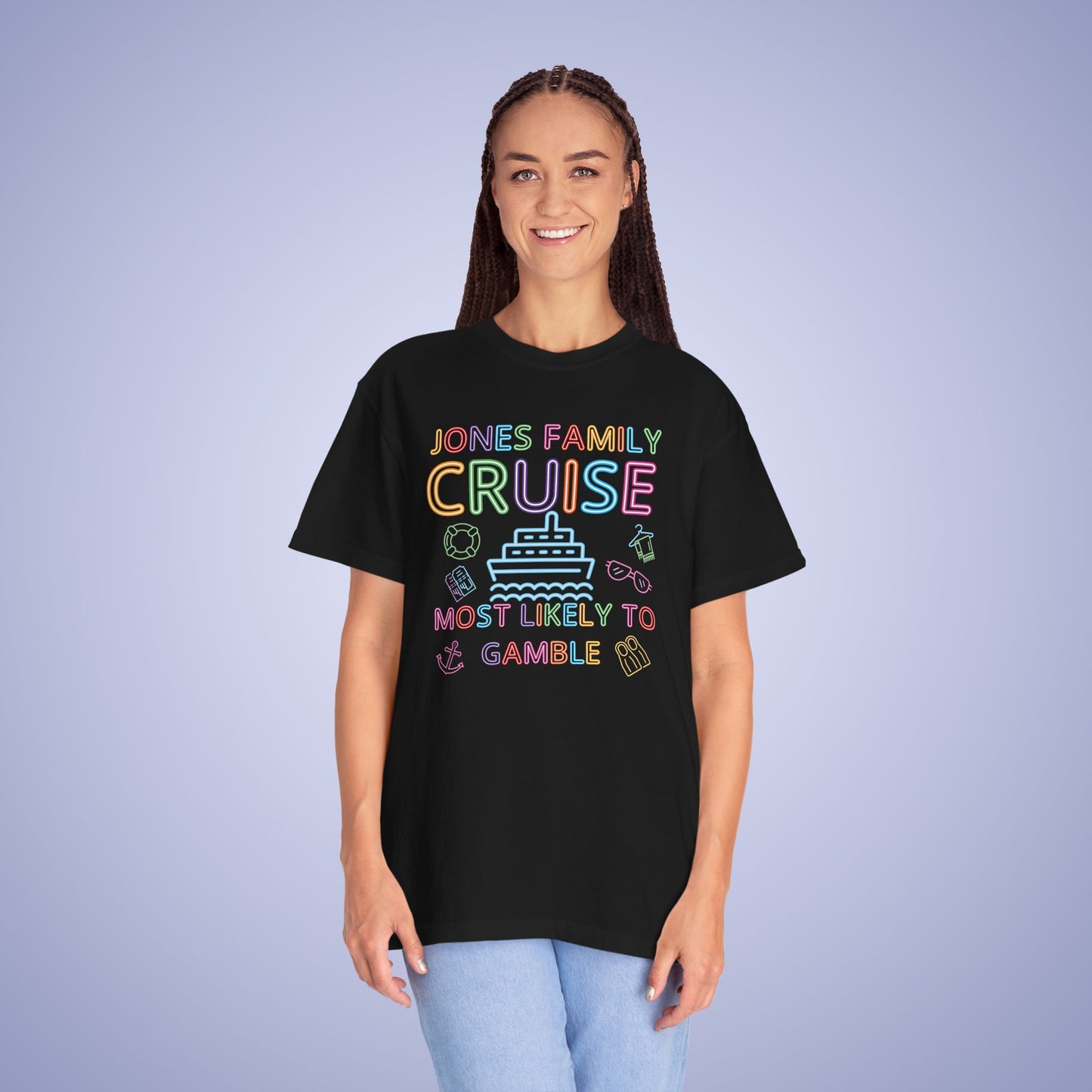 Family Funny Cruise MATCHING Neon Personalized Most Likely to Gamble Comfort Colors T Shirt Unisex