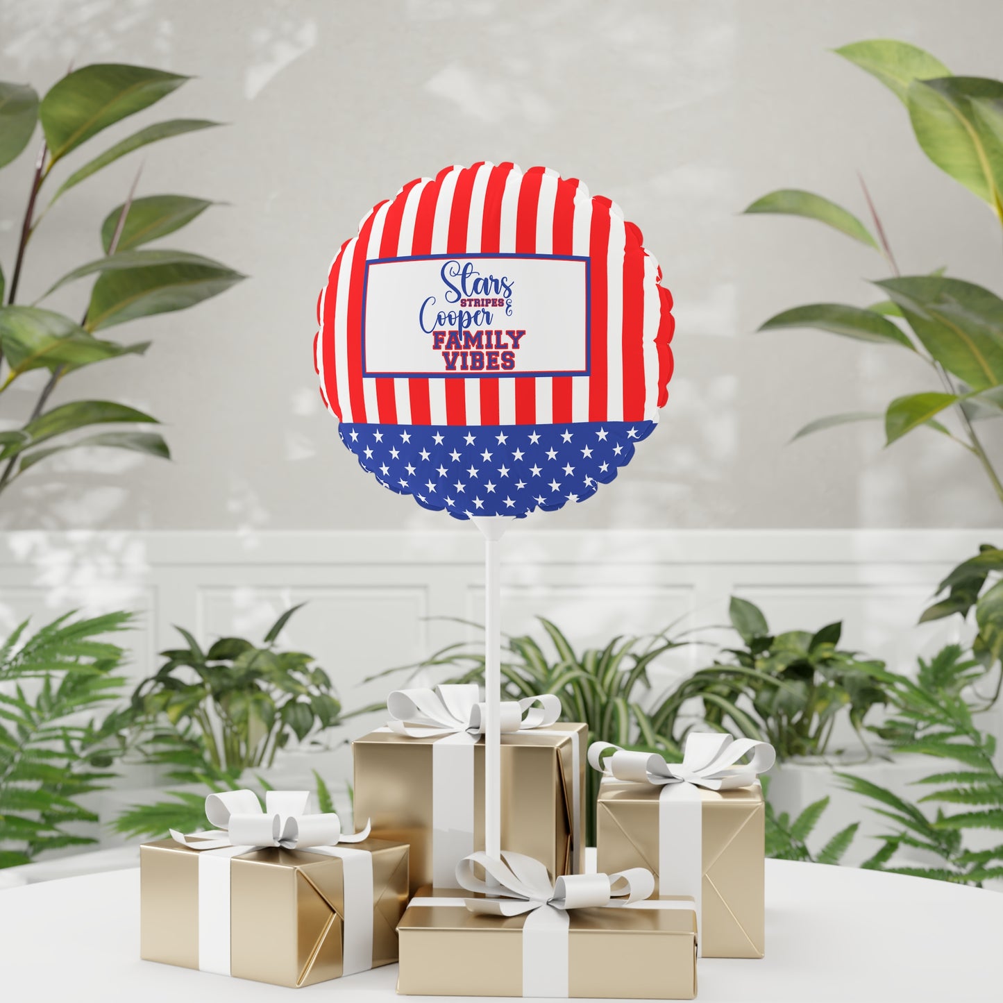 Stars and Stripes Personalized Patriotic July 4th Home Decor Party Round Balloon USA Flag