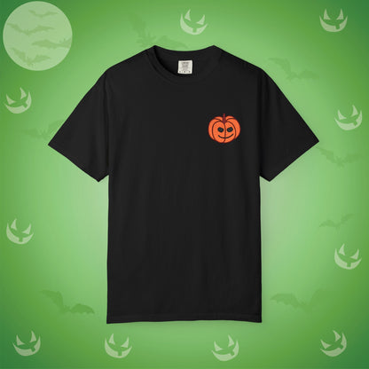 Embroidered Pocket Jackolantern Cheeky Face Halloween Pumpkin Comfort T Shirt Unisex