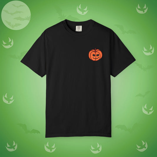 Embroidered Pocket Jackolantern Cheeky Face Halloween Pumpkin Comfort T Shirt Unisex