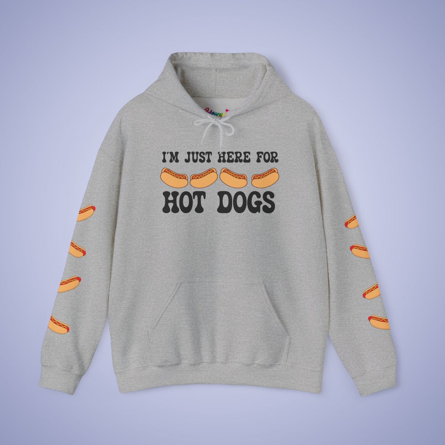 Im Just Here for the Hot Dogs Sleeve Print Hoodie | Hot Dog Lover Gift Black