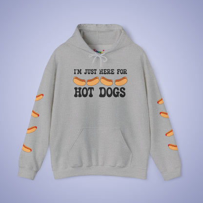 Im Just Here for the Hot Dogs Sleeve Print Hoodie | Hot Dog Lover Gift Black