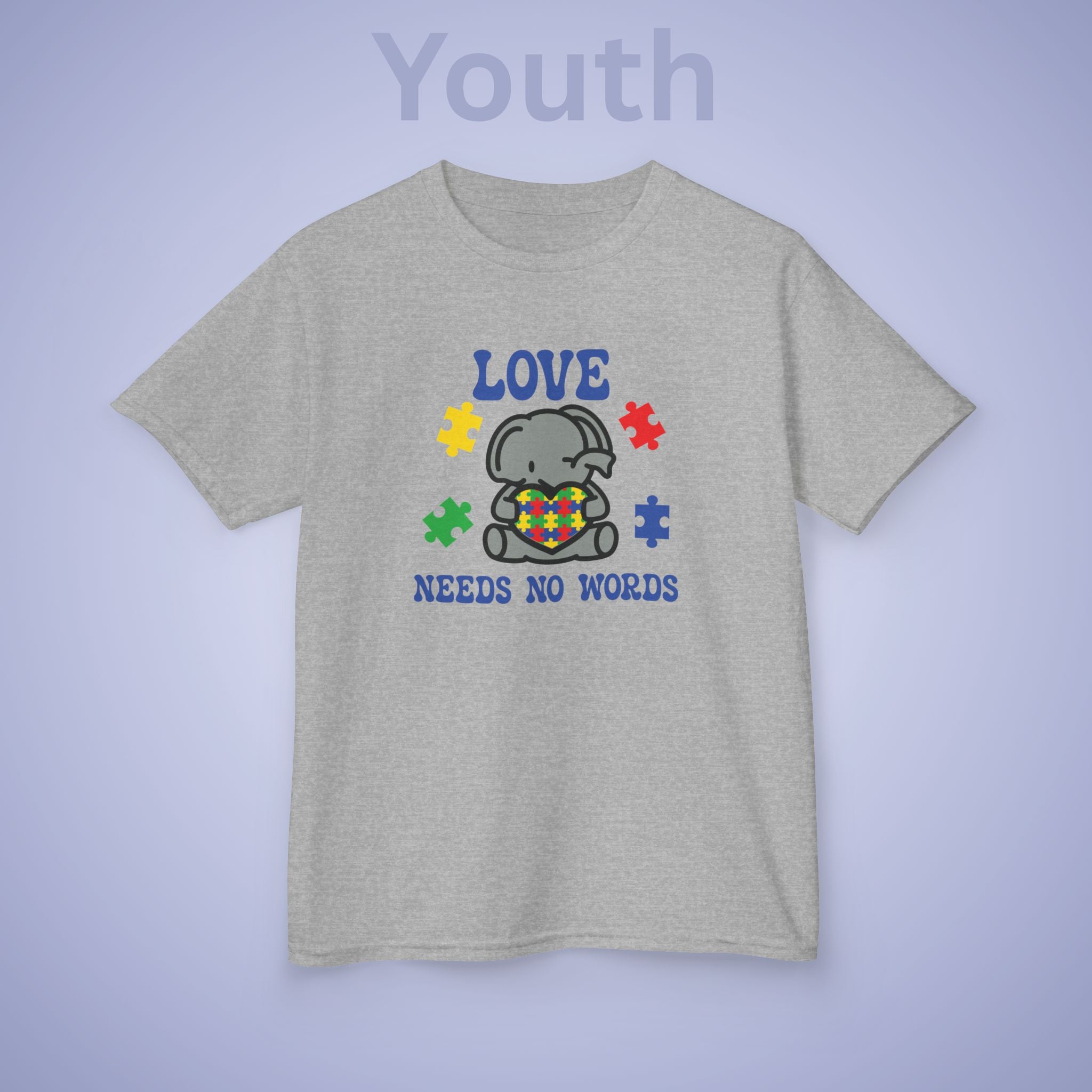 Love Needs No Words Elephant Graphic Autism Awareness Cotton Youth T Shirt