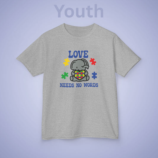 Love Needs No Words Elephant Graphic Autism Awareness Cotton Youth T Shirt