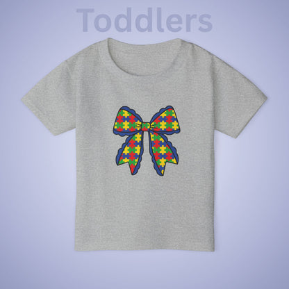 Coquette Puzzle Piece Bow Graphic Autism Awareness Cotton Toddler T Shirt