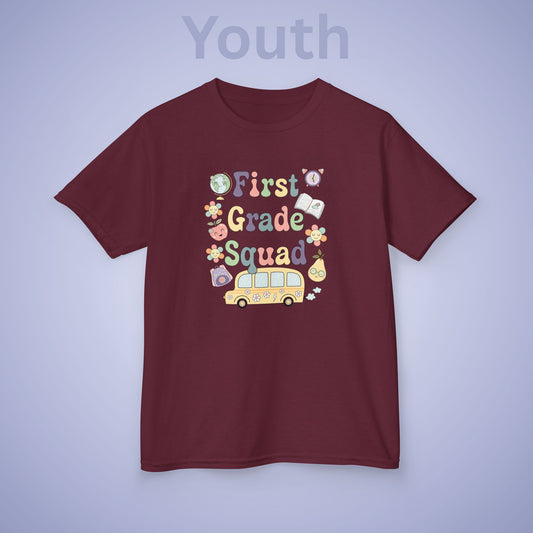 First Grade Squad Retro Kids Cotton T Shirt Back To School Youth