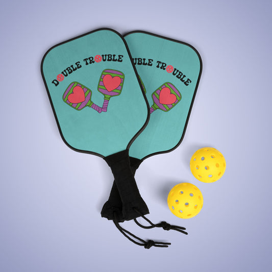 Double Trouble Pickleball Paddle Set Funny Couples Gift
