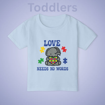 Love Needs No Words Elephant Graphic Autism Awareness Cotton Toddler T Shirt