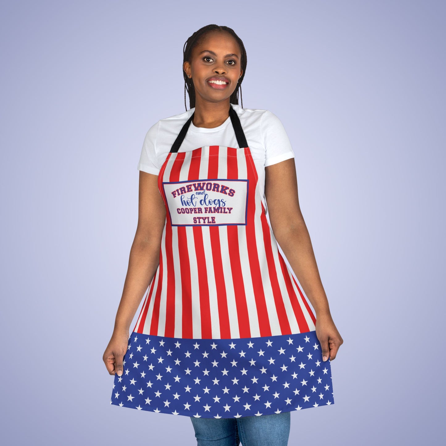 Fireworks and Hot Dogs Personalized Patriotic July 4th Home Decor Kitchen Apron USA Flag