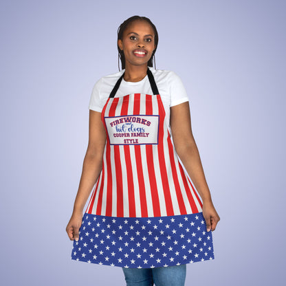 Fireworks and Hot Dogs Personalized Patriotic July 4th Home Decor Kitchen Apron USA Flag