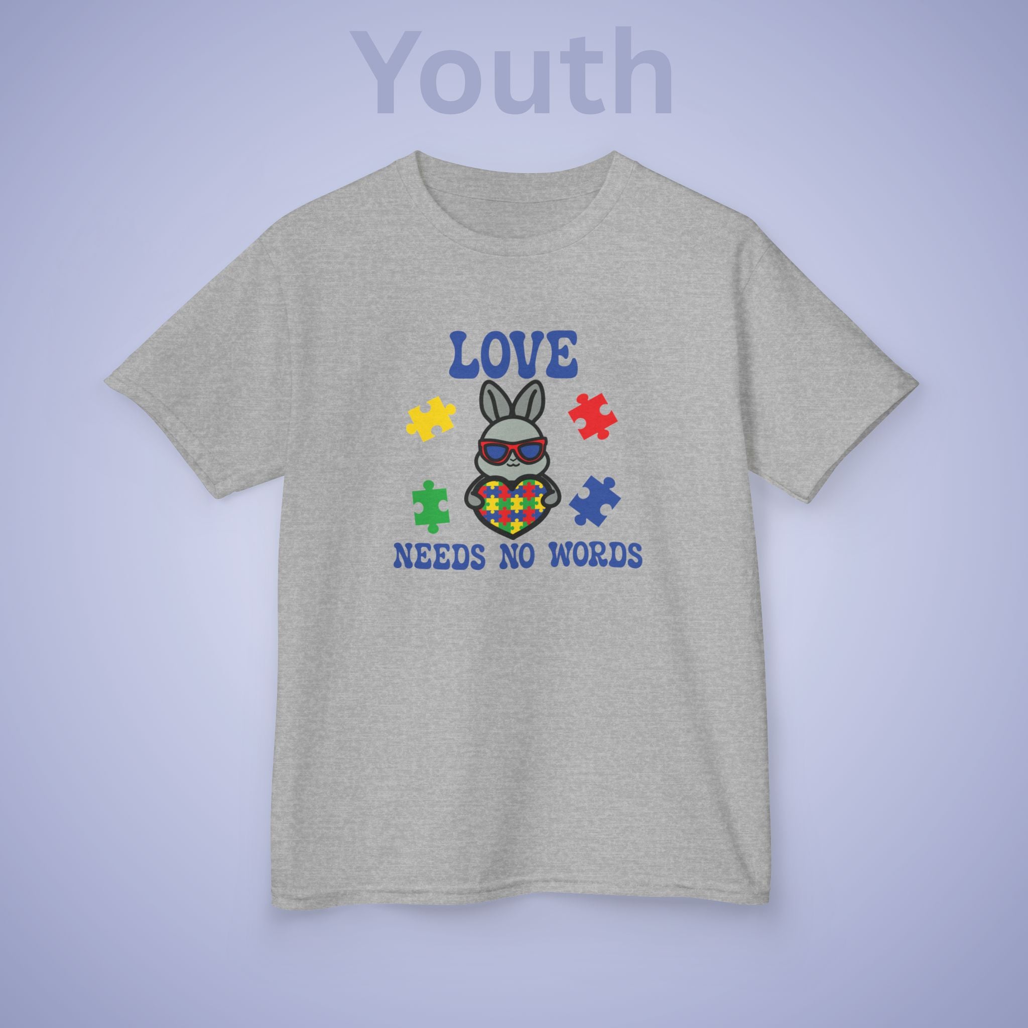 Love Needs No Words Rabbit Graphic Autism Awareness Cotton Youth T Shirt