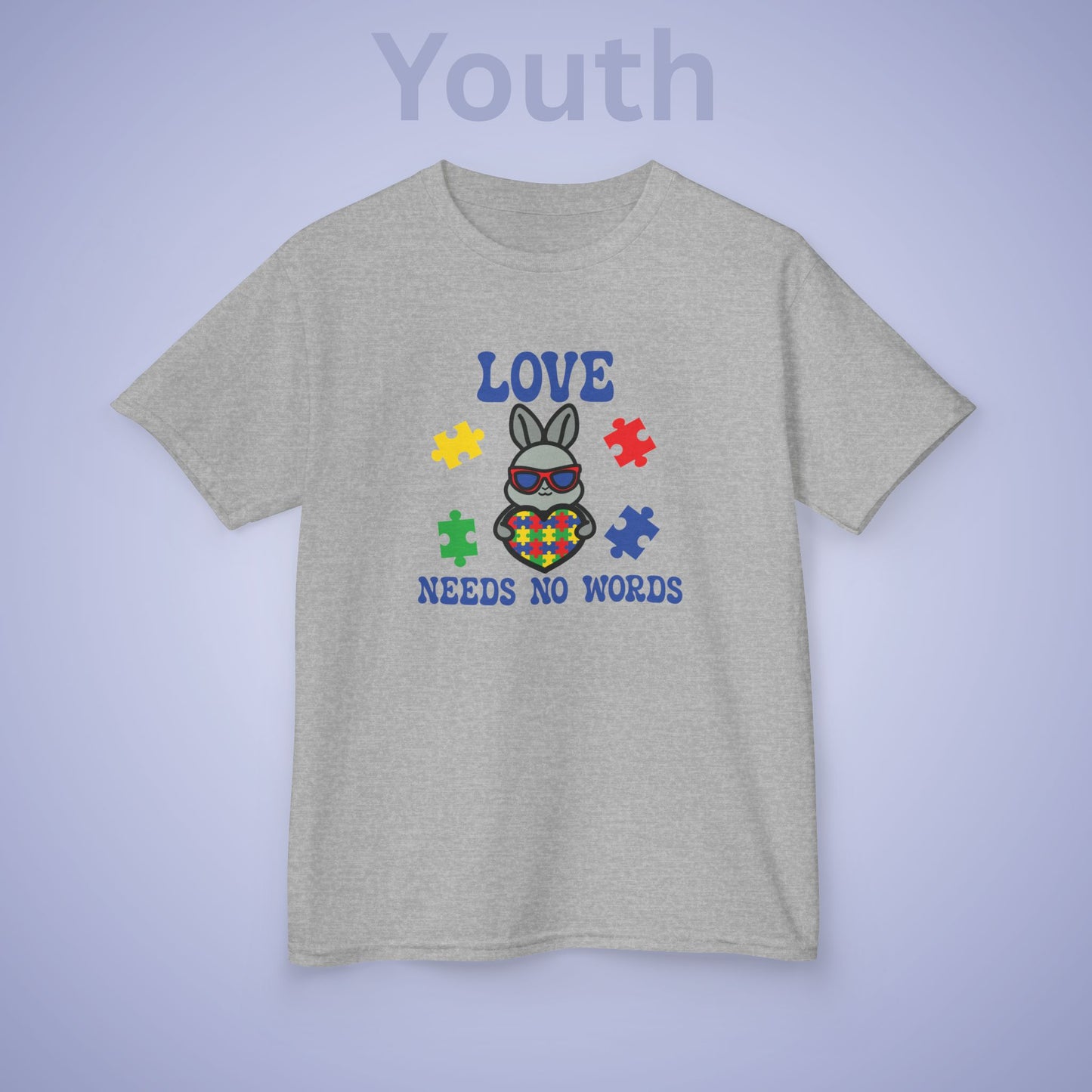 Love Needs No Words Rabbit Graphic Autism Awareness Cotton Youth T Shirt