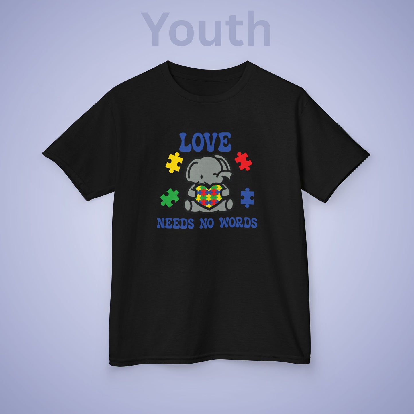 Love Needs No Words Elephant Graphic Autism Awareness Cotton Youth T Shirt