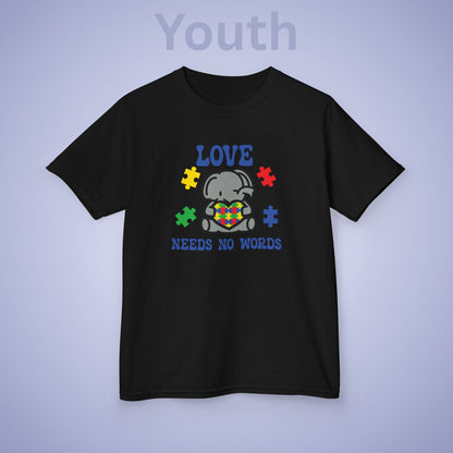 Love Needs No Words Elephant Graphic Autism Awareness Cotton Youth T Shirt