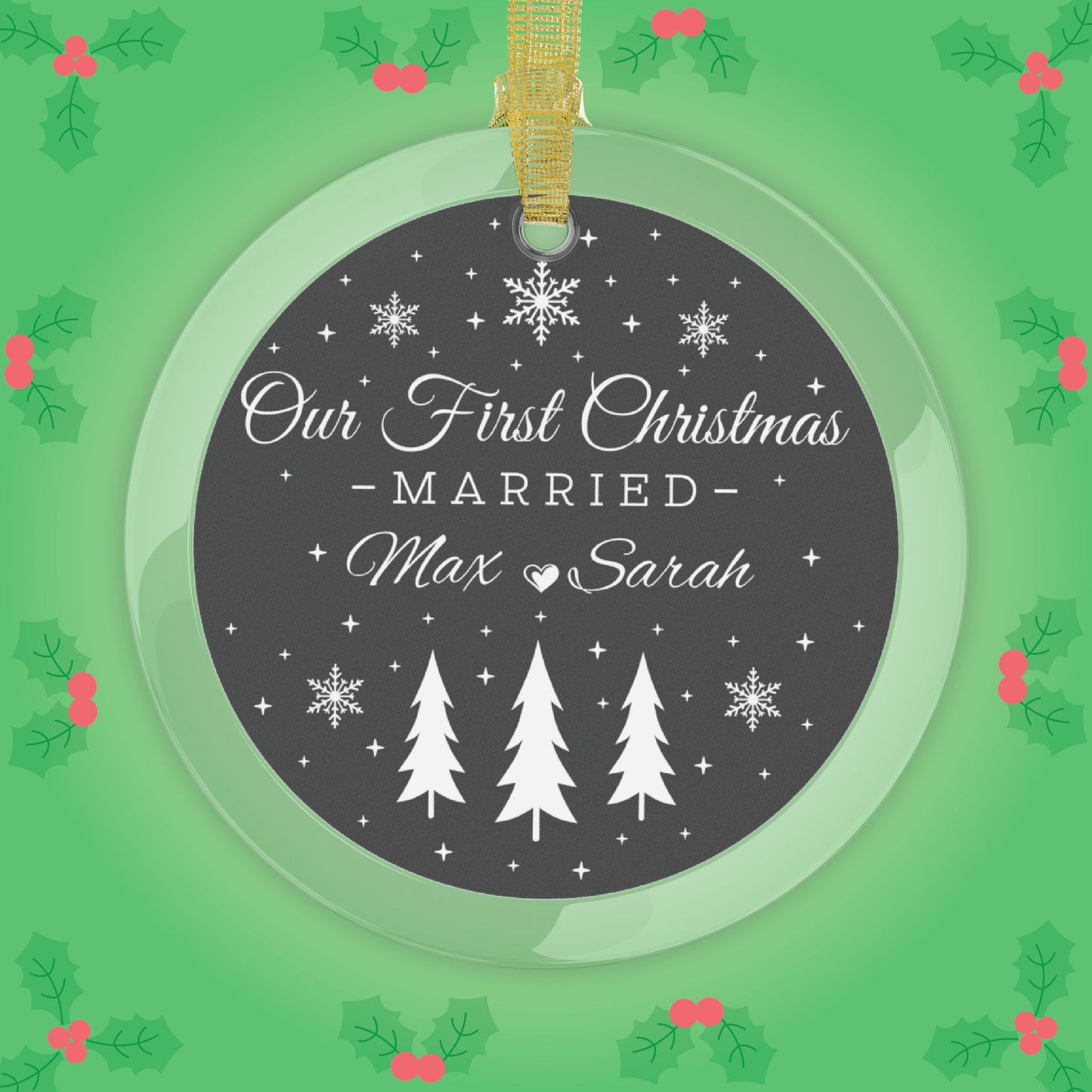 Our First Christmas Married Newlywed Personalized Glass Ornament Gift