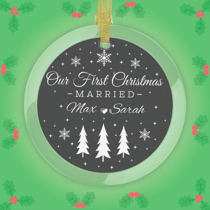 Our First Christmas Married Newlywed Personalized Glass Ornament Gift