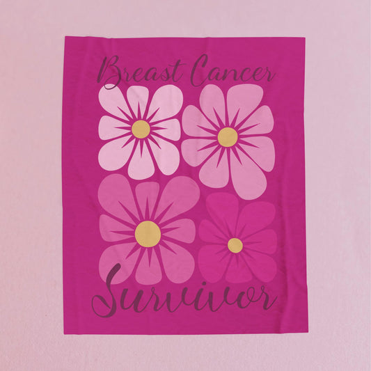 Breast Cancer Survivor Boho Floral Pink Velveteen Plush Blanket 3 Sizes Chemotherapy Gift