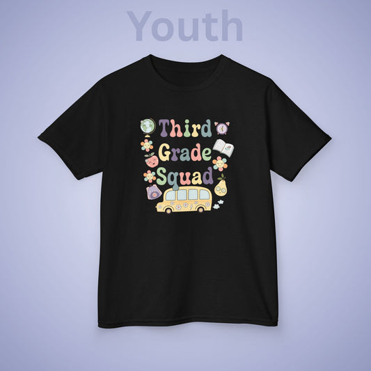 Third Grade Squad Retro Fun Kids Cotton T Shirt Back To School Youth
