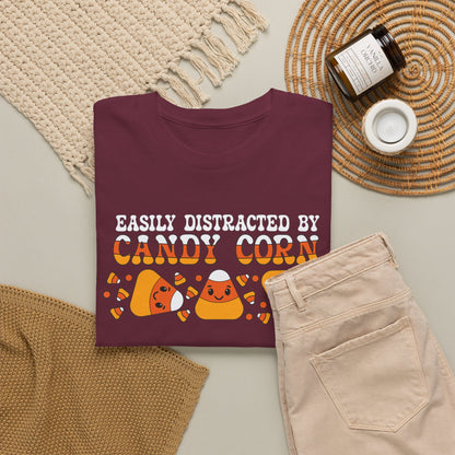 Easily Distracted by Candy Corn Halloween T-Shirt | Funny Graphic Design
