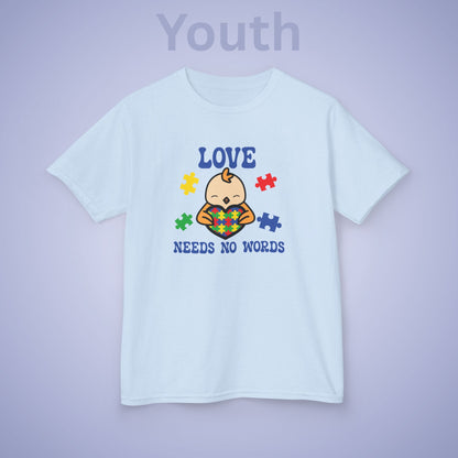 Love Needs No Words Chicken Graphic Autism Awareness Cotton Youth T Shirt