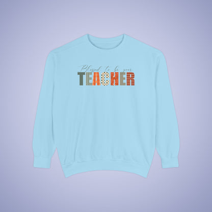 Blessed to be Your Teacher White Thanksgiving Patterned Word Art Comfort Sweatshirt Unisex