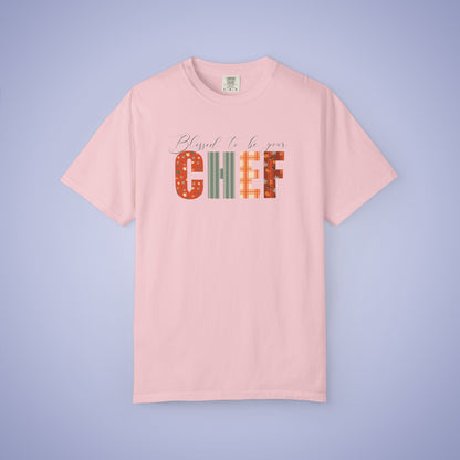 Blessed to be Your Chef White Thanksgiving Patterned Word Art Comfort T Shirt Unisex