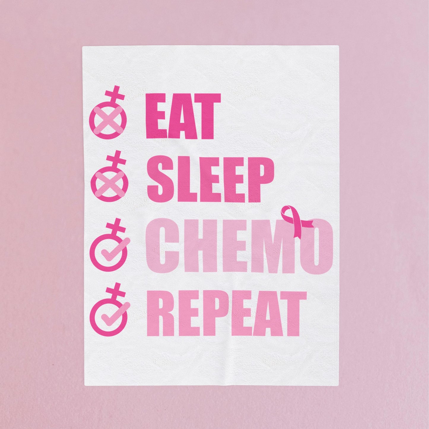 Eat Sleep Chemo Repeat White Velveteen Plush Blanket 3 Sizes Chemotherapy Gift