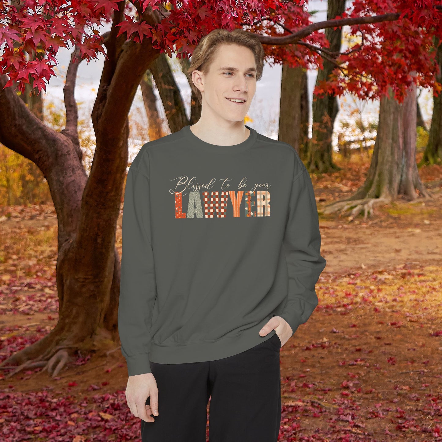 Blessed to be Your Lawyer Thanksgiving Patterned Word Art Comfort Sweatshirt Unisex