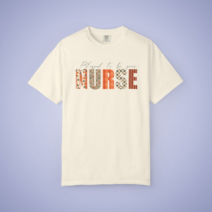 Blessed to be Your Nurse White Thanksgiving Patterned Word Art Comfort T Shirt Unisex