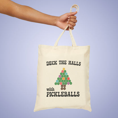 Deck the Halls with Pickleballs Pickleball Tote Bag | Christmas Cotton Gift Cream