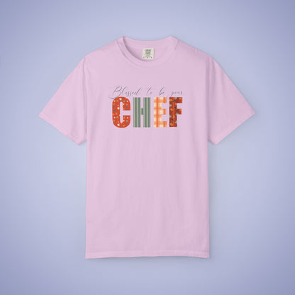 Blessed to be Your Chef White Thanksgiving Patterned Word Art Comfort T Shirt Unisex