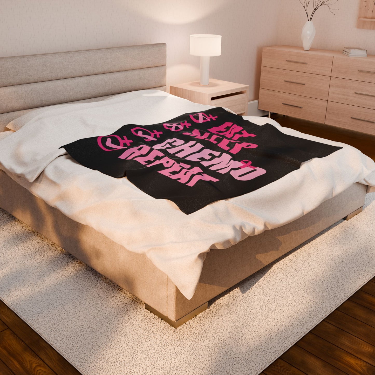 Eat Sleep Chemo Repeat Black Velveteen Plush Blanket 3 Sizes Chemotherapy Gift