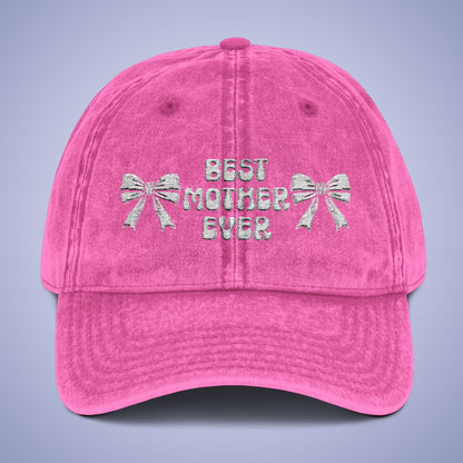 Vintage Best Mother Ever Cap Mothers Day White Embroidered Hat