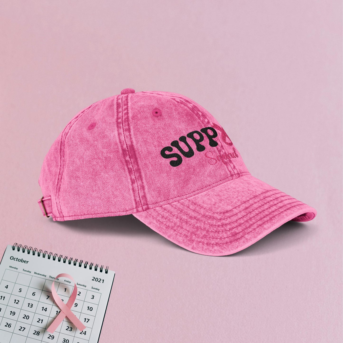 Support Squad Embroidered Breast Cancer Awareness Unisex Distressed Cap Gift Pink